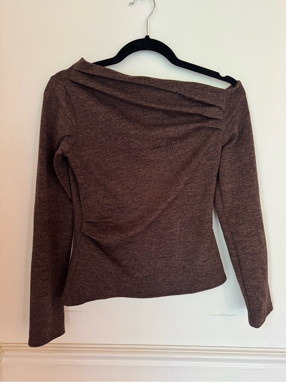 Zara Dark Brown Knit Long Sleeve Top Off Shoulder